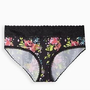 ✨NWT✨Final Price Torrid Wide Lace Trim Hipster Panty-Cotton Floral Black